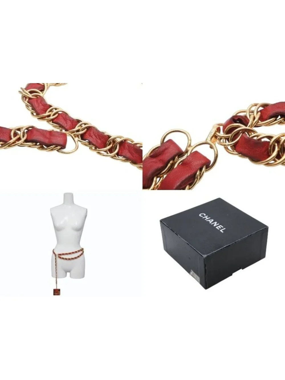 Chanel Vintage Chain Belt CC Logo No 5 Leather Metal Gold Plated